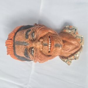 Handcrafted Smiling Bust Sculpture - Brown and Orange